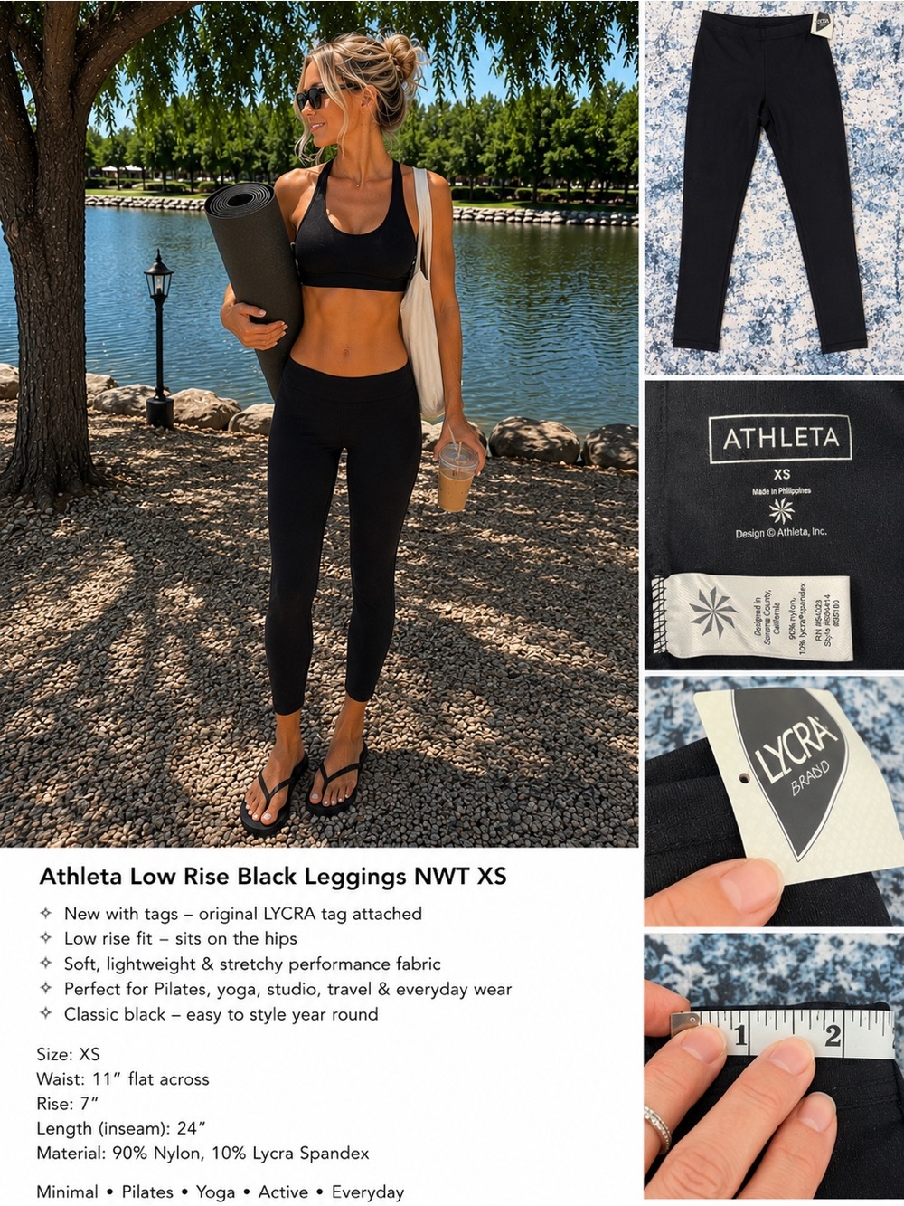 Athleta NWT Black Low Rise Leggings XS Yoga Pilates Y2K